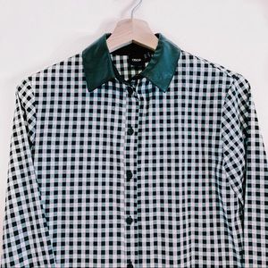 Vegan leather collared chequered shirt